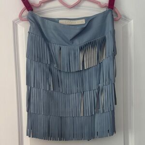 DROMe Periwinkle Blue Fringe 100% Leather Skirt Small